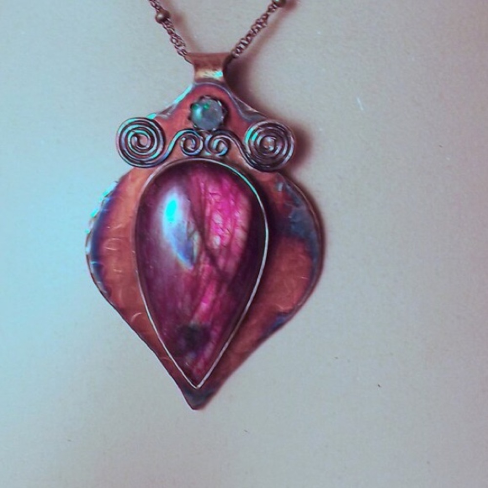 Patrician Art Red Labradorite Necklace w/opal